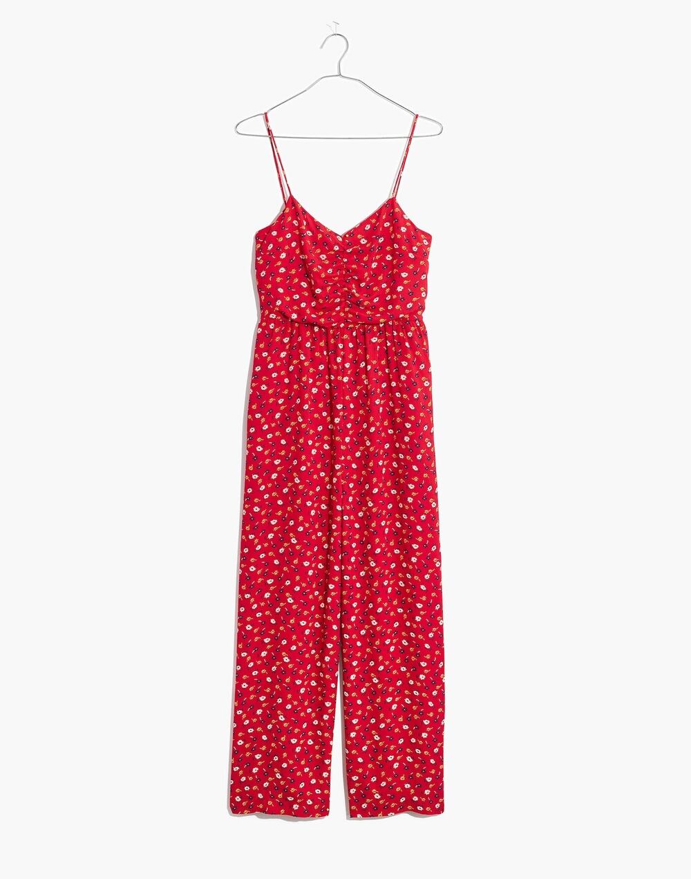 Madewell Jumpsuit  Red Floral Ruched Wide Leg in Prairie Posies, Sz 6
